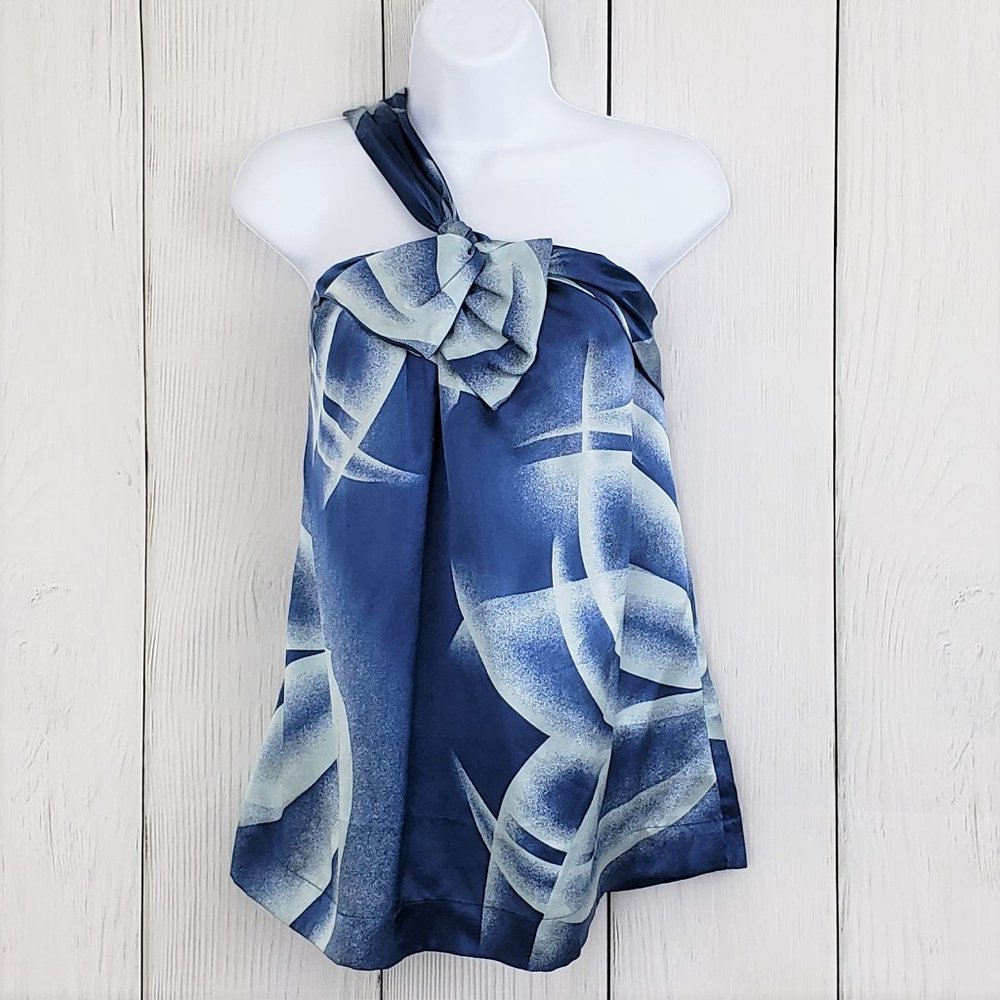 BCBGMAXAZRIA sz M Blue Watercolor Silk Halter Top